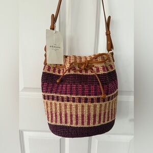 Sezane Farrow Raffia Bucket Bag with Leather Accents